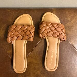 Brown Woven Slide Sandals
